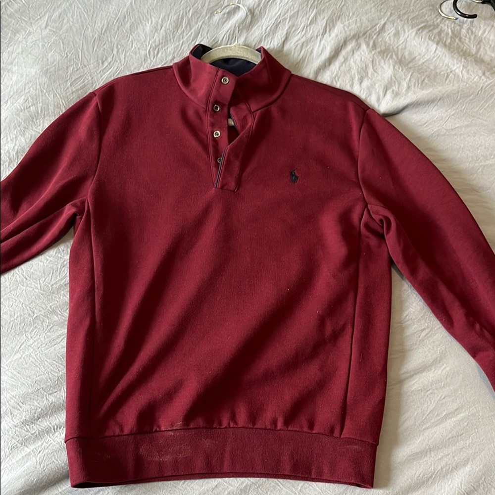 Polo by Ralph Lauren Red Crewneck Sweater with Ribbed Cuffs